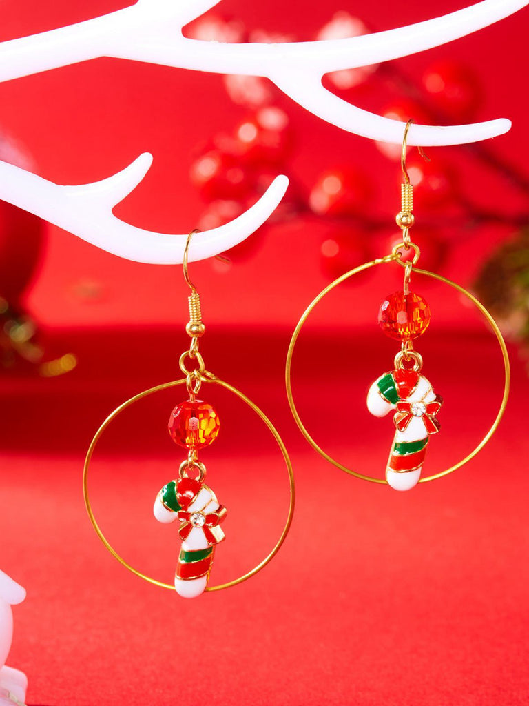 Christmas Tree & Snowman & Candy Cane Earrings - vintage fashion, retro style