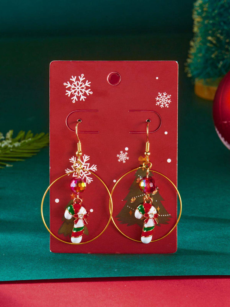 Christmas Tree & Snowman & Candy Cane Earrings - vintage fashion, retro style