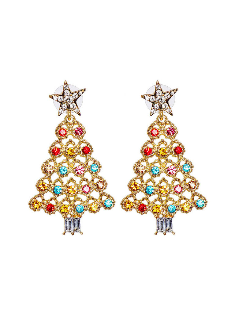 Christmas Tree Stars Rhinestones Earrings, vintage fashion, retro style - perfect for women who love vintage and retro fashion