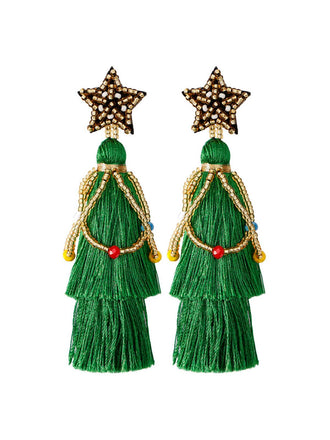 She adds this Christmas Tree Tassel Beaded Dangle Earrings and suddenly it's vintage perfection