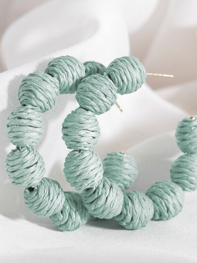 Chunky Braided Raffia Ball C-Hoop Earrings, vintage fashion, retro style - perfect for women who love vintage and retro fashion