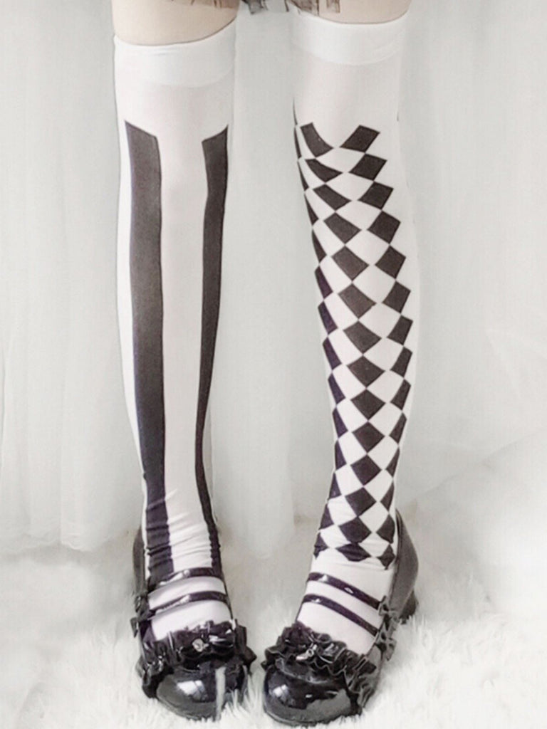 Clown Gothic Striped Diamond Stockings - vintage fashion, retro style