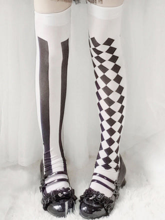 Clown Gothic Striped Diamond Stockings - vintage fashion, retro style