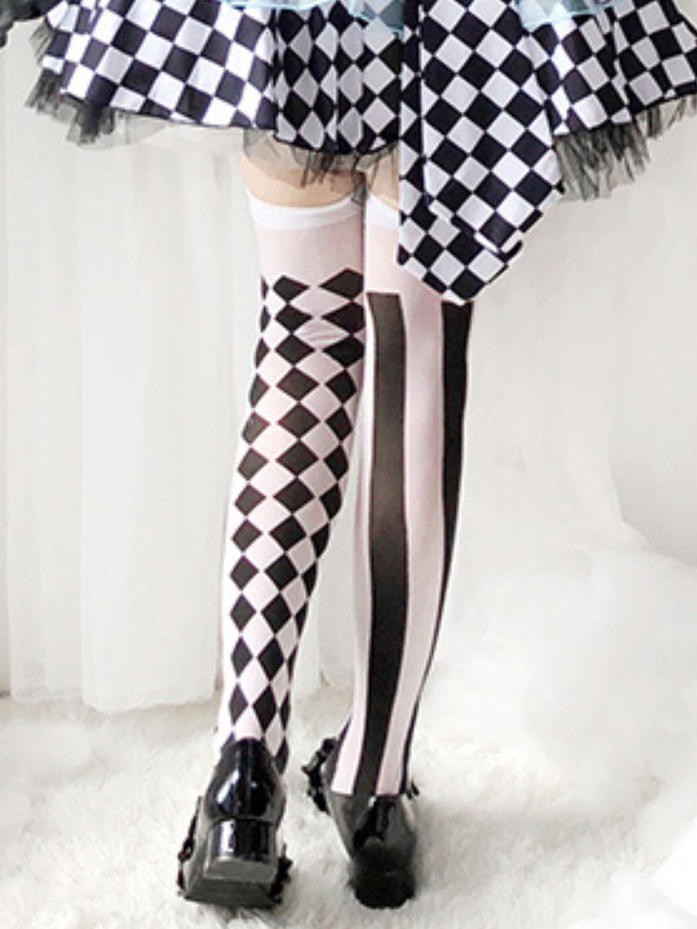 Clown Gothic Striped Diamond Stockings - vintage fashion, retro style
