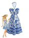 Cobalt Blue 1950s Vintage Floral Halter Dress 1