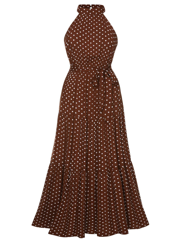 1940s halter neck dress Women's Vacation Crew Halter Polka Dot Dress