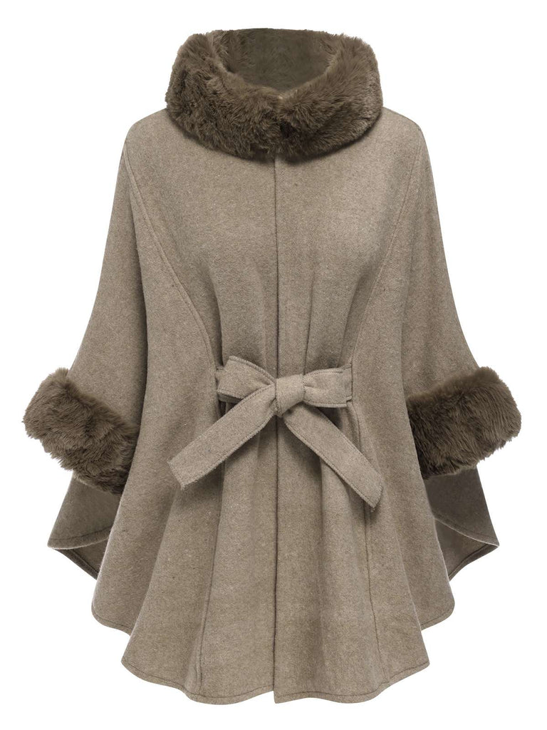 Coffee 1940s Faux Fur Collar Batwing Coat - vintage fashion, retro style