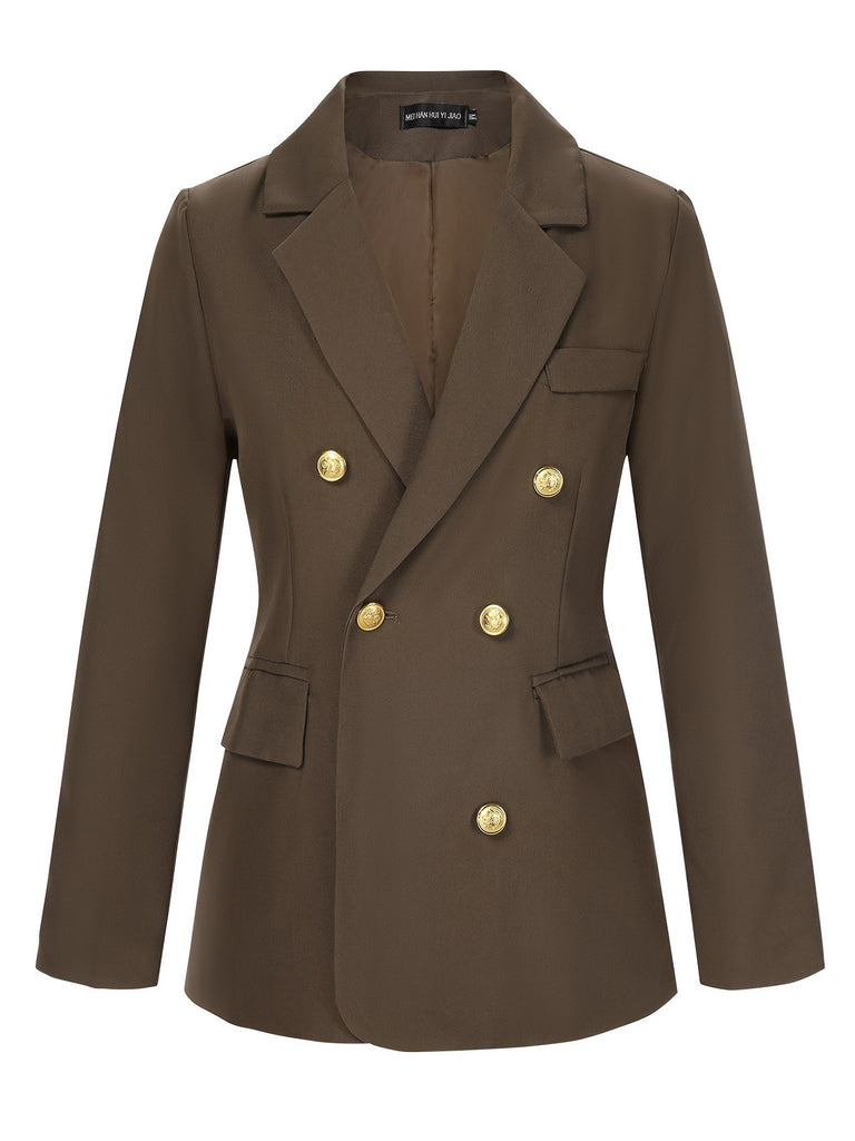 Coffee 1940s Solid Lapel Double Breasted Coat, vintage coat, retro outerwear - perfect for women who love vintage and retro fashion