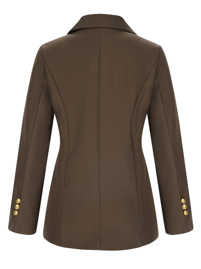 Coffee 1940s Solid Lapel Double Breasted Coat, vintage coat, retro outerwear - perfect for women who love vintage and retro fashion