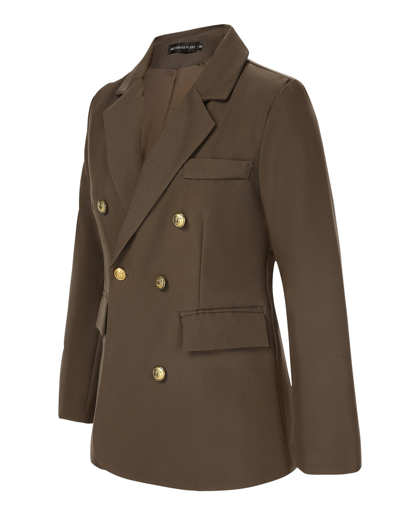 Coffee 1940s Solid Lapel Double Breasted Coat, vintage coat, retro outerwear - perfect for women who love vintage and retro fashion