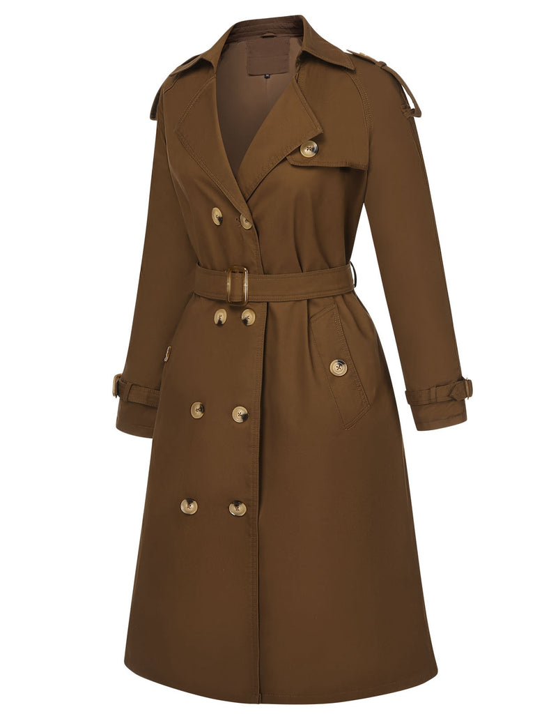 Coffee 1950s Buttoned Lapel Trench Coat, vintage coat, retro outerwear - perfect for women who love vintage and retro fashion