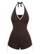 Coffee 1950s Halter Drawstring Ruched Tankini Set - vintage fashion, retro style