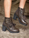 This Coffee Leather Lace-Up High Heel Ankle Boots whispers vintage secrets to those who notice