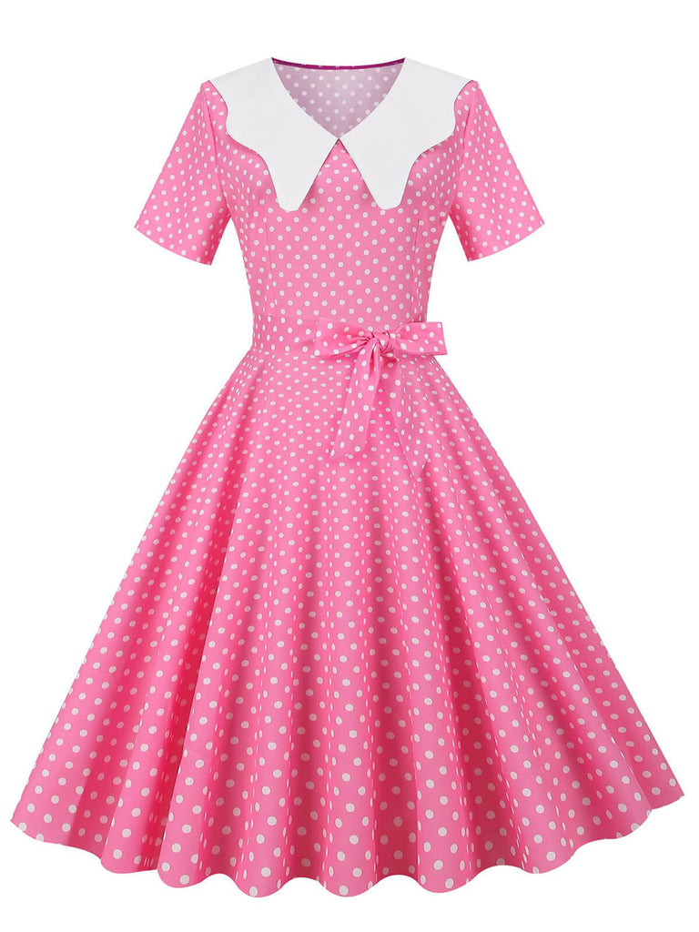 Collar Polka Dot Swing Dress With Belt - vintage dress, retro fashion, rockabilly