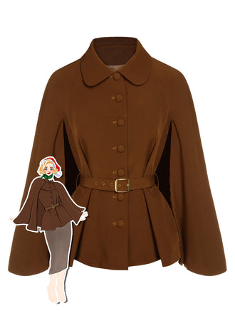Color 1940s Lapel Cape Coat - vintage fashion, retro style