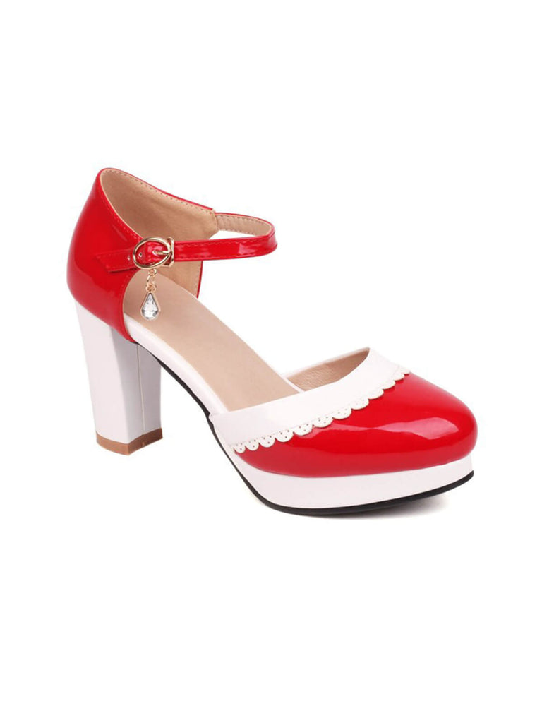 She finds her vintage story in this Color Block Rhinestone Pendant High Heel Shoes