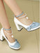 Colorblock Pearls Ankle Strap Bow Chunky-Heel Shoes, vintage shoes, retro heels - perfect for women who love vintage and retro fashion