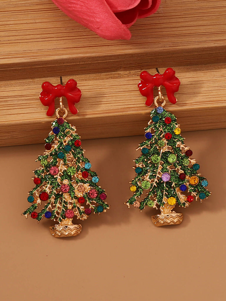 Colorful Christmas Tree Alloy Rehinestone Earrings — vintage elegance for the modern woman