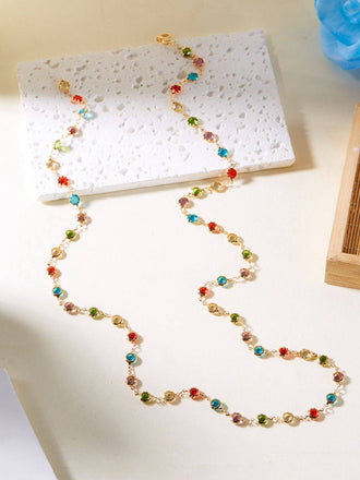 Colorful Crystal Metal Long Chain Necklace - vintage fashion, retro style