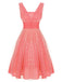 Coral Pink 1950s V-Neck Sequin Dress, vintage dress, retro fashion, rockabilly, pin-up fashion - perfect for women who love vintage and retro fashion