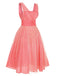 Coral Pink 1950s V-Neck Sequin Dress, vintage dress, retro fashion, rockabilly, pin-up fashion - perfect for women who love vintage and retro fashion