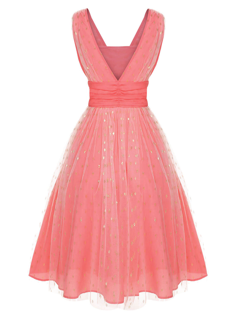 Coral Pink 1950s V-Neck Sequin Dress, vintage dress, retro fashion, rockabilly, pin-up fashion - perfect for women who love vintage and retro fashion