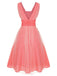 Coral Pink 1950s V-Neck Sequin Dress, vintage dress, retro fashion, rockabilly, pin-up fashion - perfect for women who love vintage and retro fashion