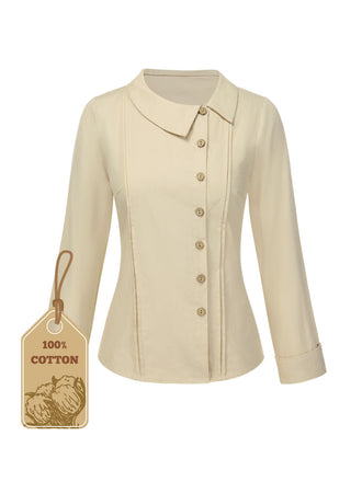Cream 1930s Cotton Buttons Solid Blouse - vintage fashion, retro style
