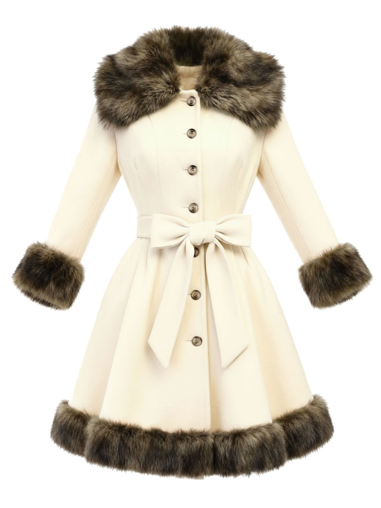 Cream 1950s Fur Collar Patchwork Coat | Retro Stage