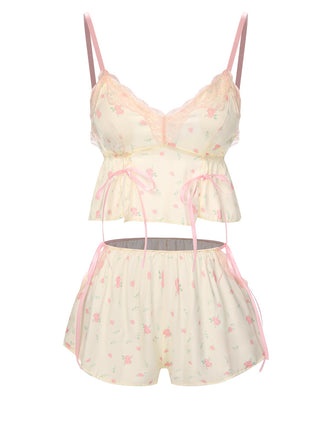 She finds her 1950s story in this Cream Color 1950s Floral Lace Straps Pajama