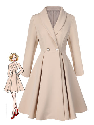 She throws on this Cream Color 1950s Shawl Collar Swing Coat and the city feels like 1950s Paris