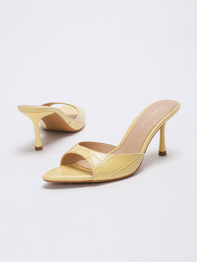 Crocodile-Print Open-Toe Stiletto Slide Heels - vintage shoes, retro heels
