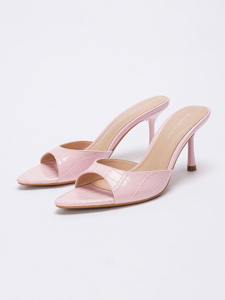 Crocodile-Print Open-Toe Stiletto Slide Heels - vintage shoes, retro heels