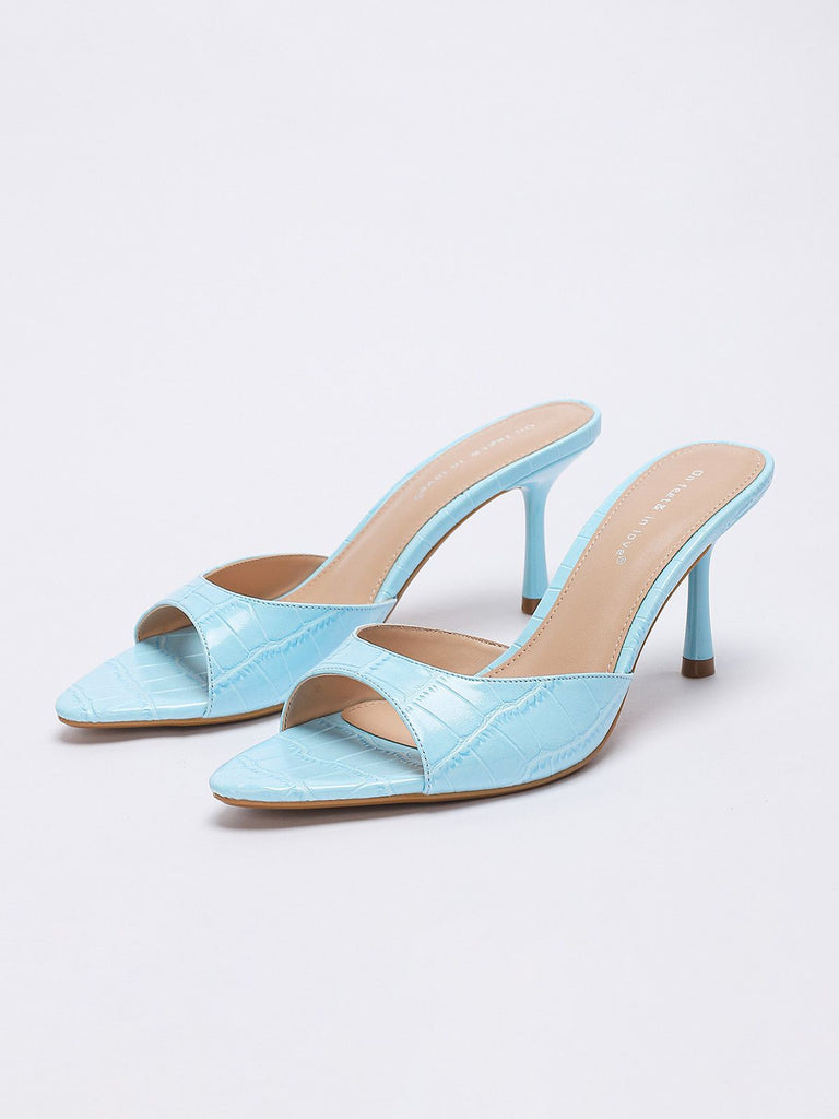 Crocodile-Print Open-Toe Stiletto Slide Heels - vintage shoes, retro heels