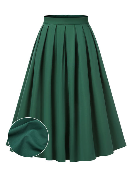 Green 1950s Solid Pleated Skirts | Retro Stage