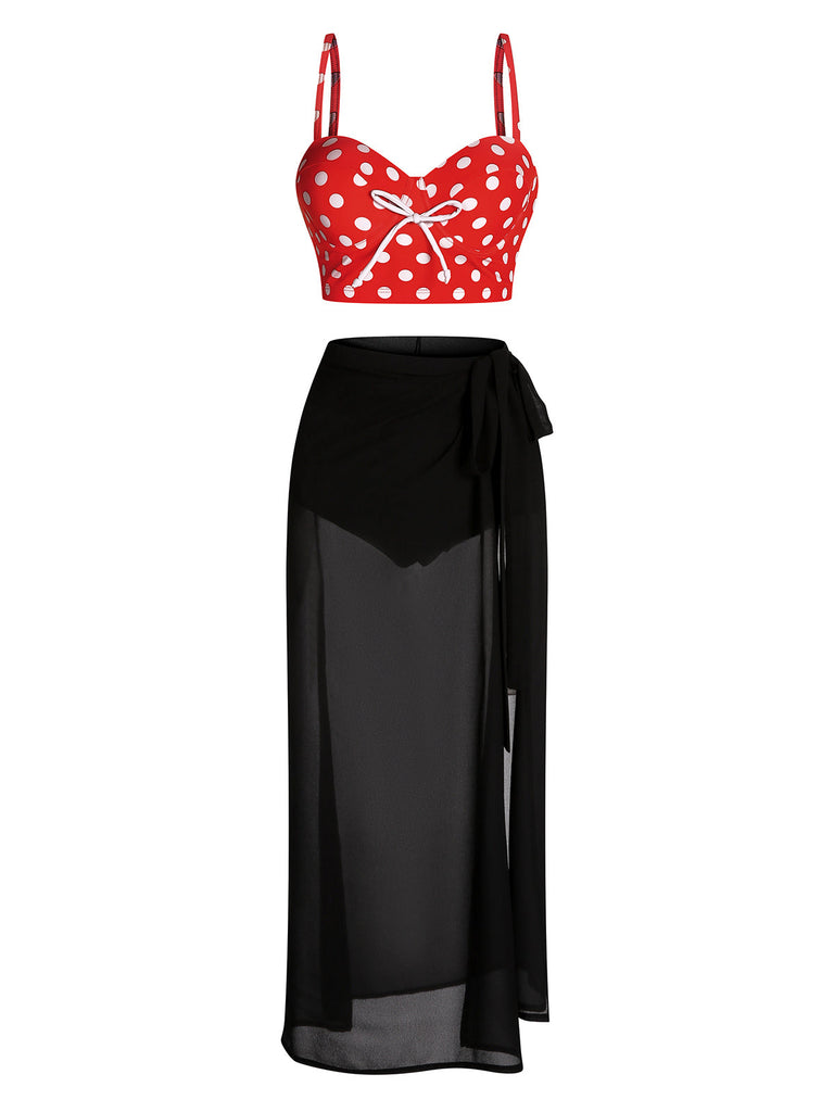 [US Warehouse] Red 1950s Halter Polka Dot Bikini Set