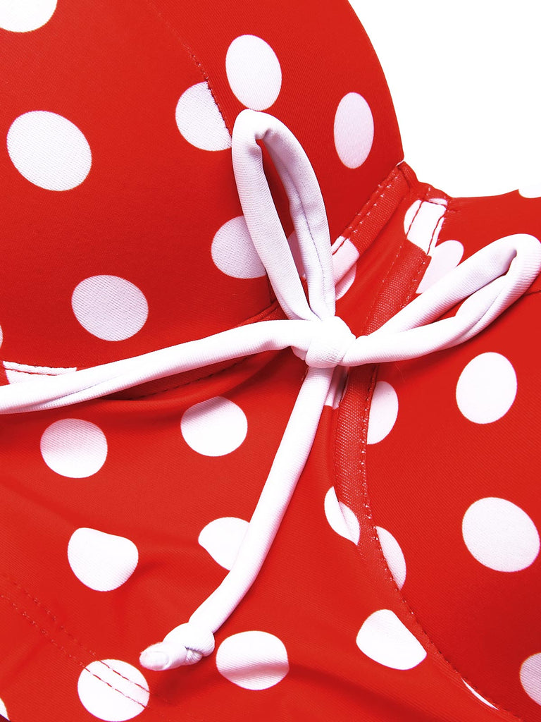 [US Warehouse] Red 1950s Halter Polka Dot Bikini Set
