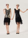 1920s Sequined Fringed V-Neck Charleston Dress