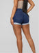 [Plus Size] Blue 1970s Denim Solid Rolled-Up Shorts