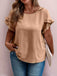 [Plus Size] Khaki 1950s Solid Ruffled Sleeve Round Neck Top