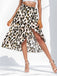1970s Boho Leopard Slit High Low Midi Wrap Skirt