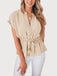 Beige 1940s Wrinkle V-neck Short Sleeve Blouse