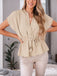 Beige 1940s Wrinkle V-neck Short Sleeve Blouse