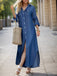 Blue 1970s Long Sleeves Shirt Midi Dress