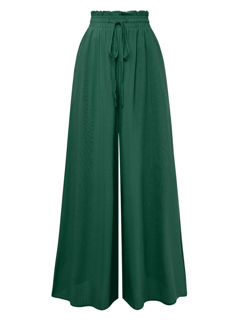 1940s Solid Medium Rise Palazzo Pants