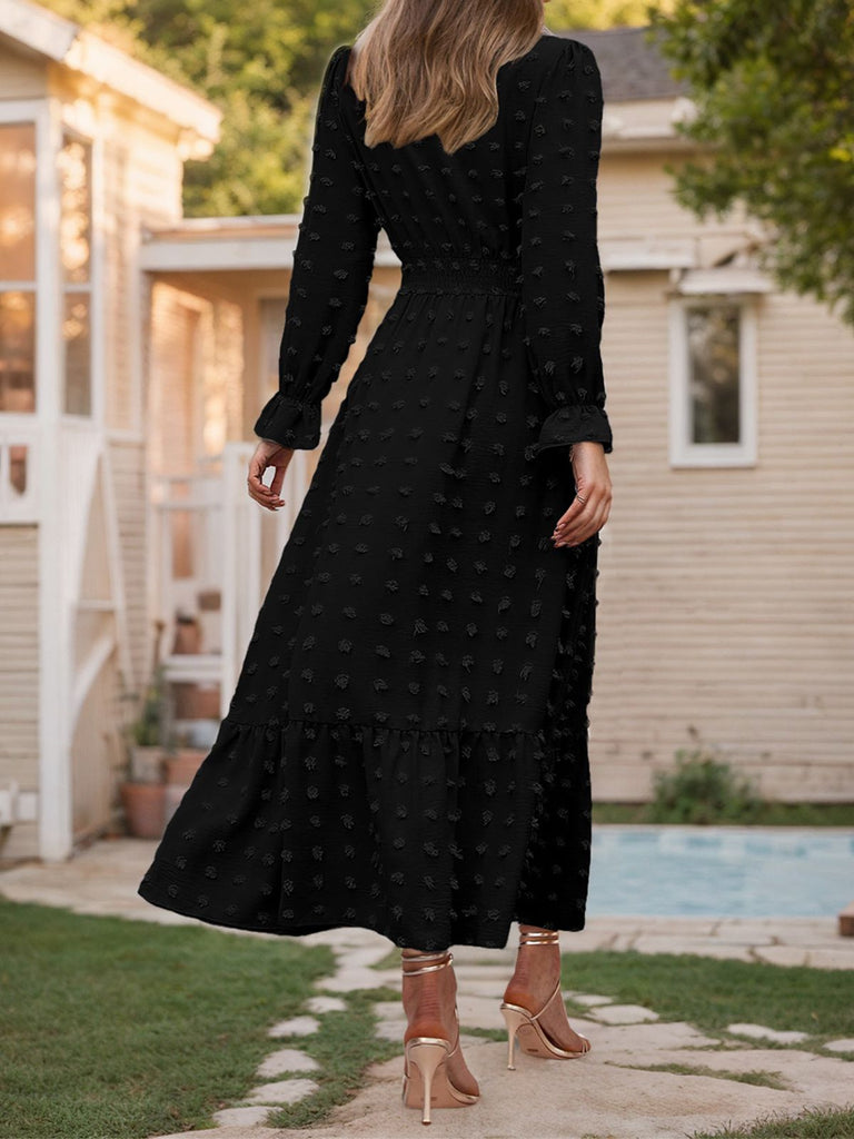 1940s Wrinkle V-Neck Lantern A-Line Dress