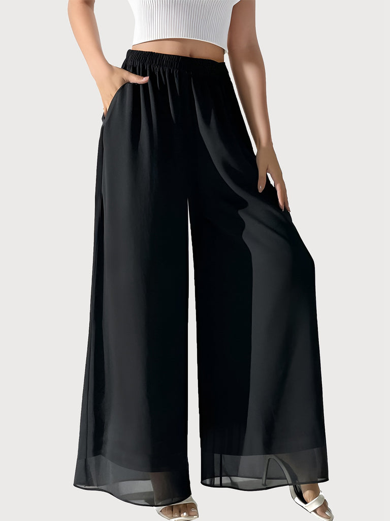 Y2K Solid Chiffon Elastic Waist Wide Leg Pants