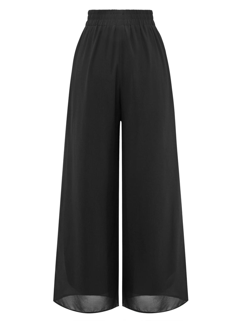 Y2K Solid Chiffon Elastic Waist Wide Leg Pants