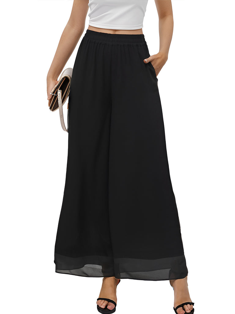 Y2K Solid Chiffon Elastic Waist Wide Leg Pants