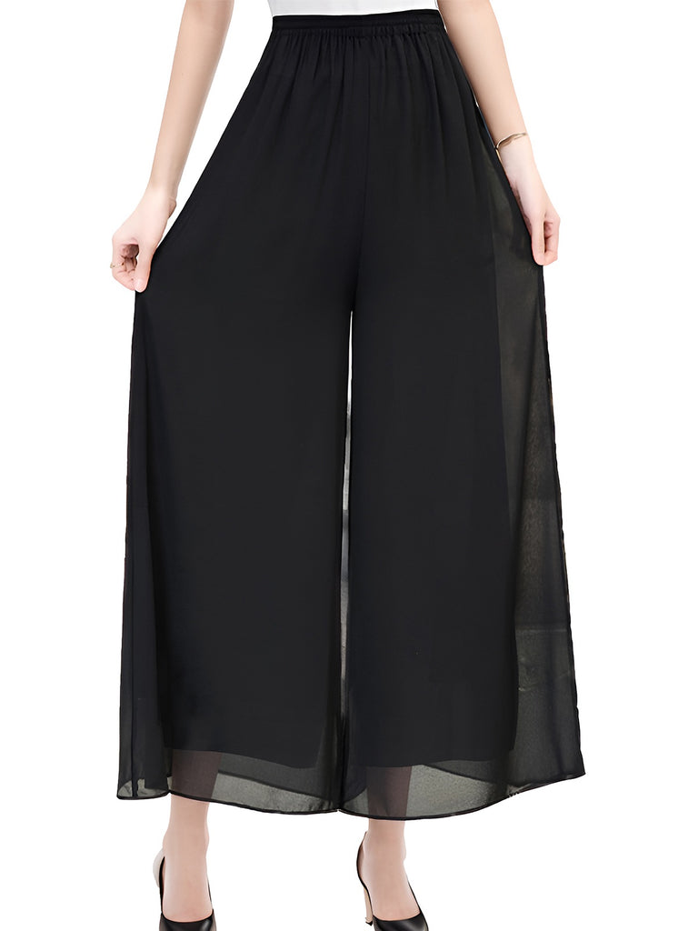 Y2K Solid Chiffon Elastic Waist Wide Leg Pants